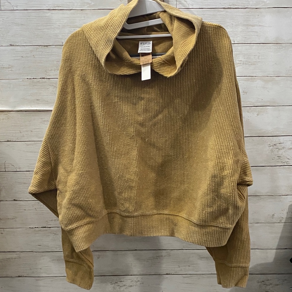PINK by Victoria Secret Mustard Ribbed Sweater with‎ Hood NWT